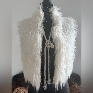 Bebe Vintage Faux Fur Ivory White Vest Jacket Size Small